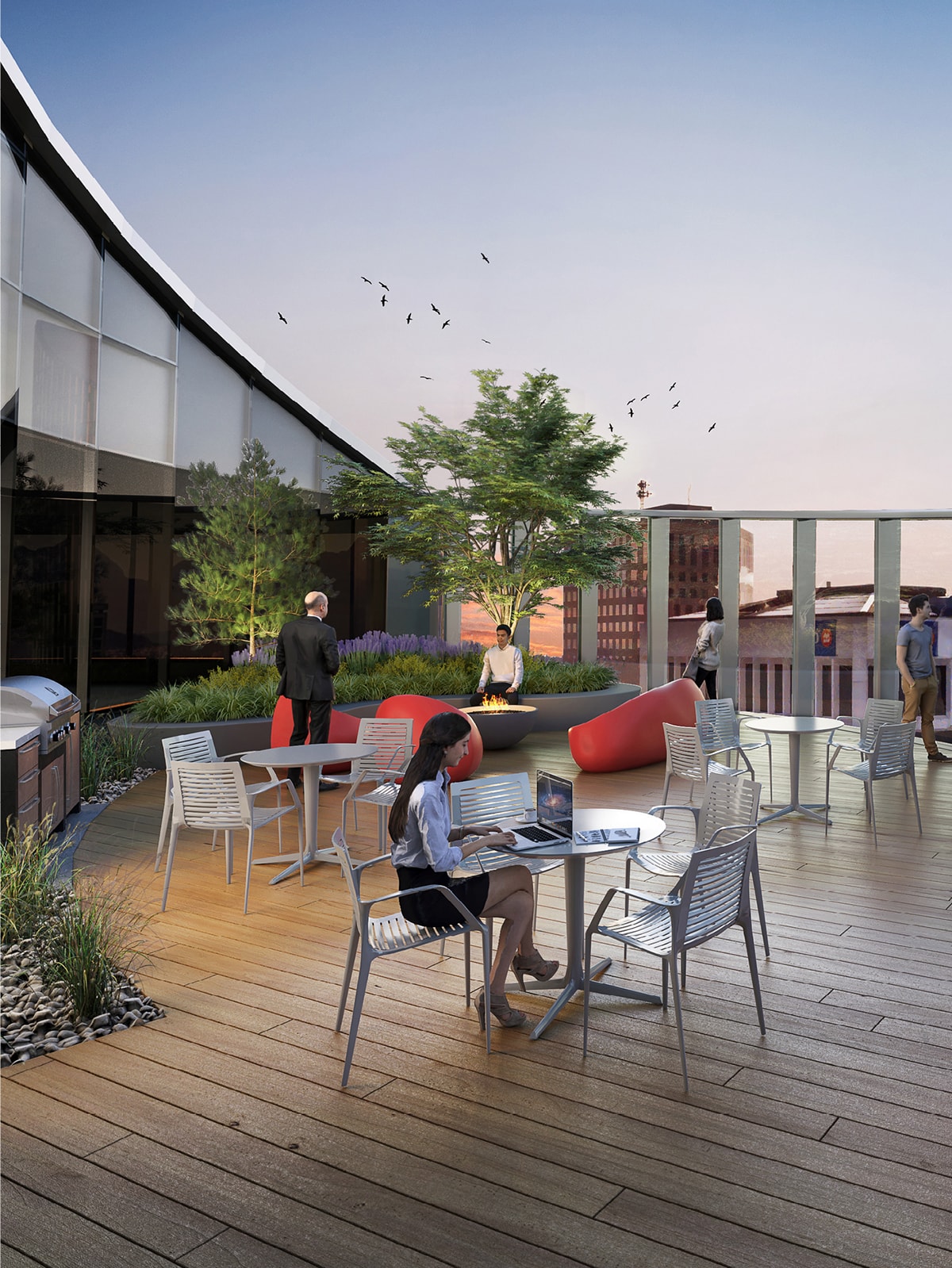 An inviting south-facing amenity deck