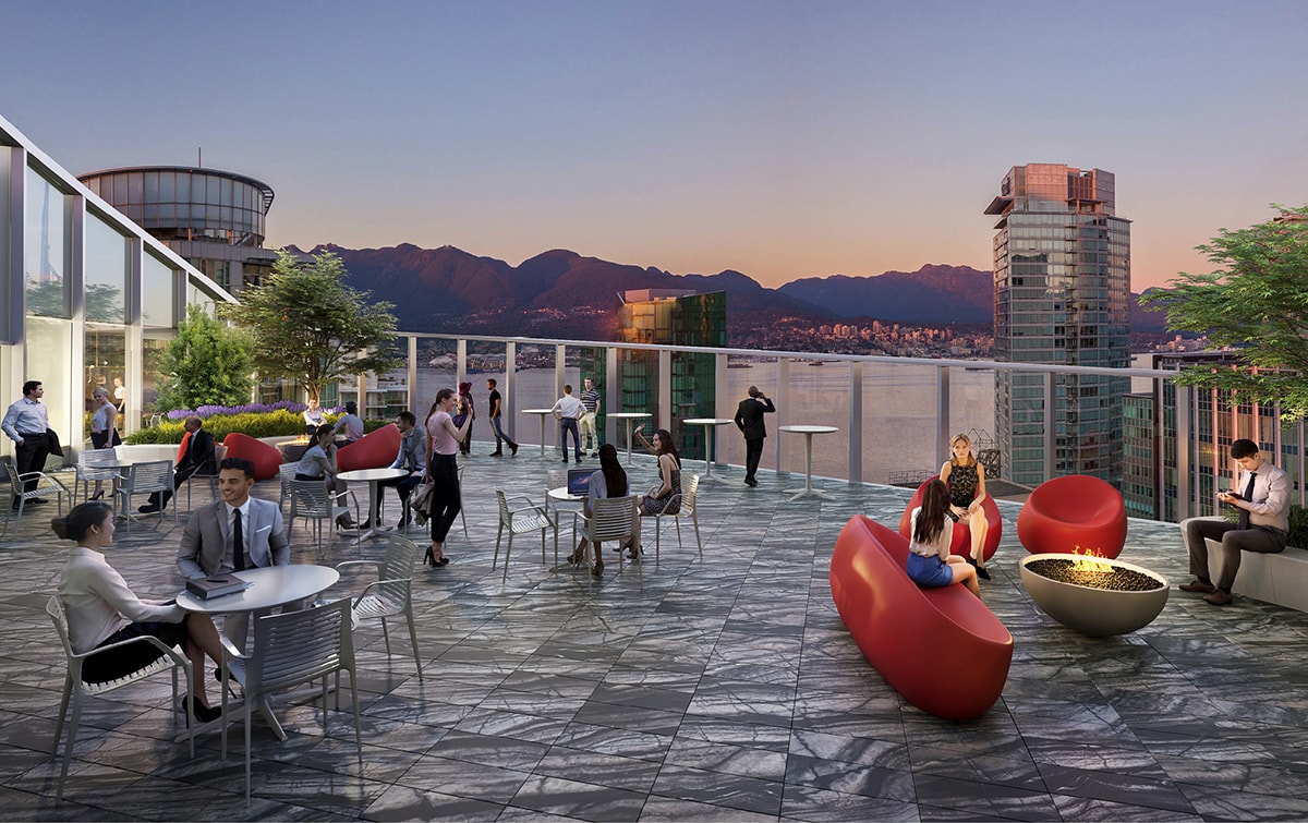 A rooftop patio with sweeping North Shore views