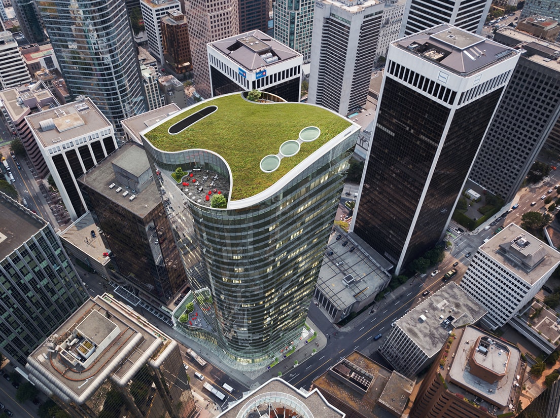A singular form of glass, concrete and steel
